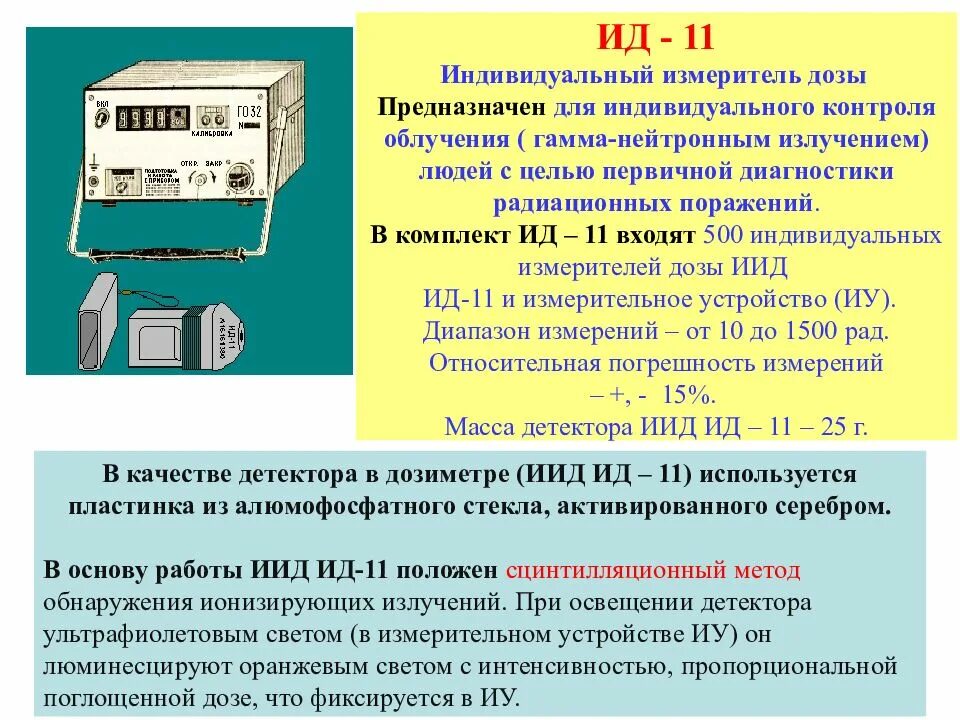 ИД 11 прибор радиационного контроля. Табельные средства измерения доз облучения. Индивидуальный дозиметр ИД-11.