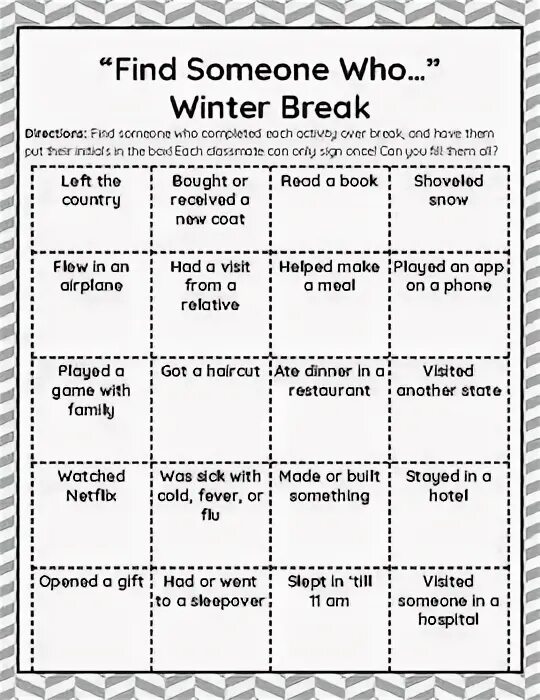 Winter Holiday find someone who Worksheet. Find someone who Winter Holidays. Find someone. Find someone who Christmas. My find broken