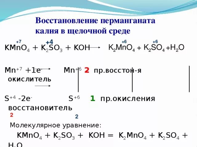 Перманганат натрия сульфит калия и гидроксид натрия. Окислительно восстановительные реакции в щелочной среде. Реакция окисления в кислой среде. Перманганат калия в щелочной среде реакция. Окисление перманганатом в щелочной среде.