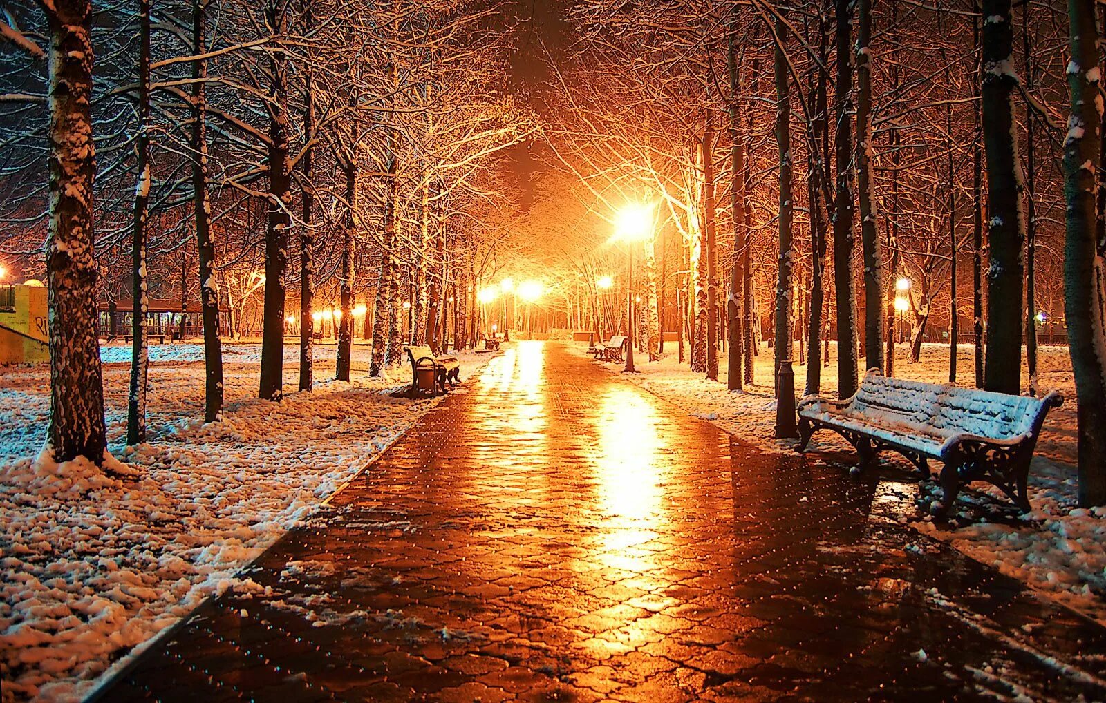 Красивая ноябрьская ночь. Ранняя зима в городе. Поздняя осень в городе. Первый снег в городе. Ноябрь в городе.