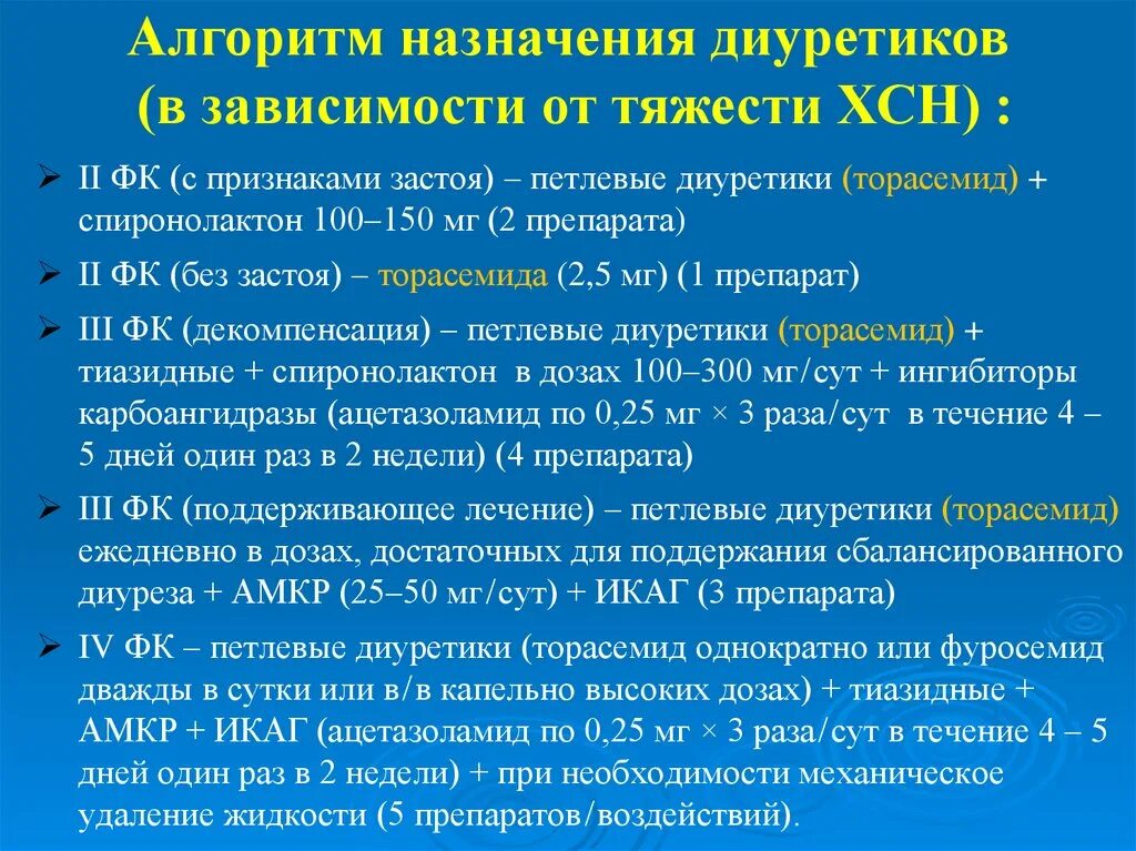 Диуретики при сердечной недостаточности по ФК. Диуретики в терапии хронической сердечной недостаточности. Терапия ХСН по стадиям. Диуретику пациенту с хронической сердечной недостаточностью. Терминальная сердечная недостаточность