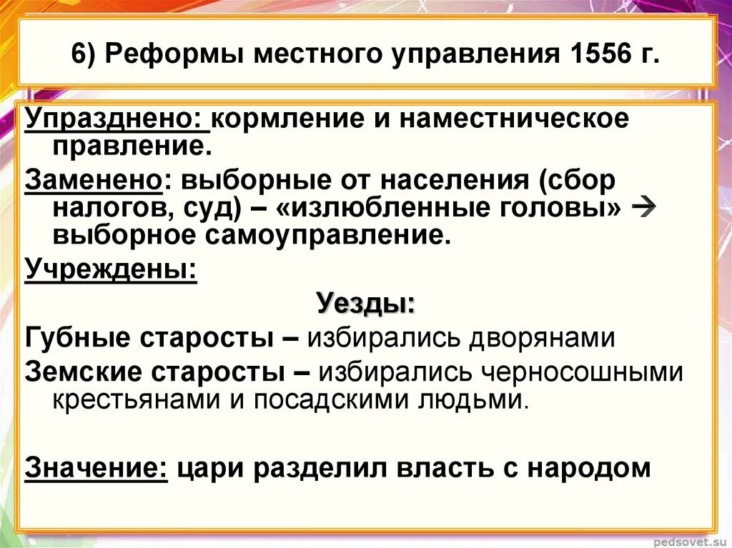 1555-1556 Реформы местного управления. Реформа местного управления 1556. Преобразования местного управления. Реформа местного управления.