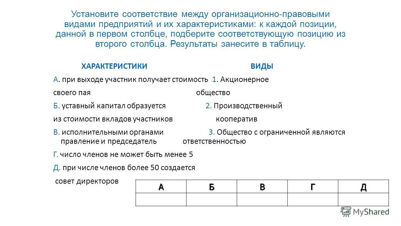 Установите характеристики между характеристиками. Установите соответствие между организационно правовыми. Установите соответствие. Соответствие между формами и видами деятельности. Установите соответствие между характеристиками.