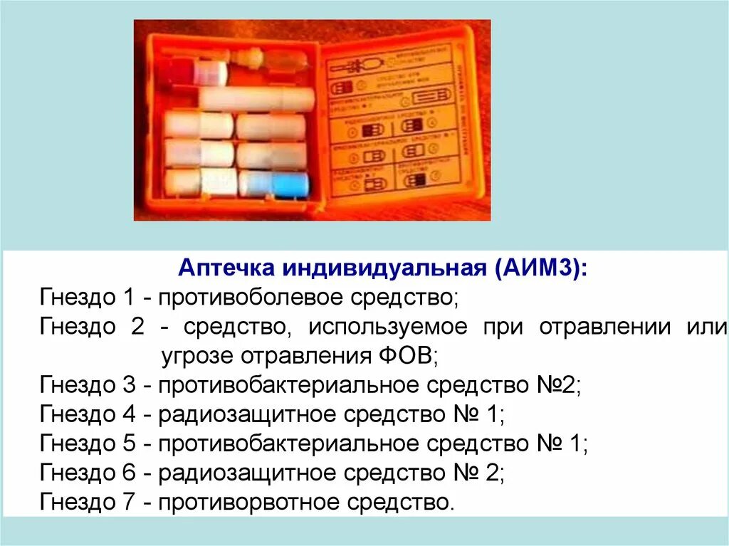 Средства индивидуальной аптечки. Аптечка индивидуальная медицинская аим-3. Аи2 аптечка противоболевое средство. Гнезда аптечки АИ-2. Медицинские средства защиты АИ-2.