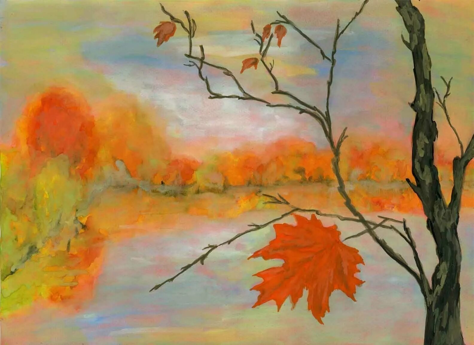 Осень картинки пошагово. Осенний пейзаж акварелью для детей. Рисование осеннего пейзажа. Рисование акварелью осень. Осенний пейзаж карандашом.