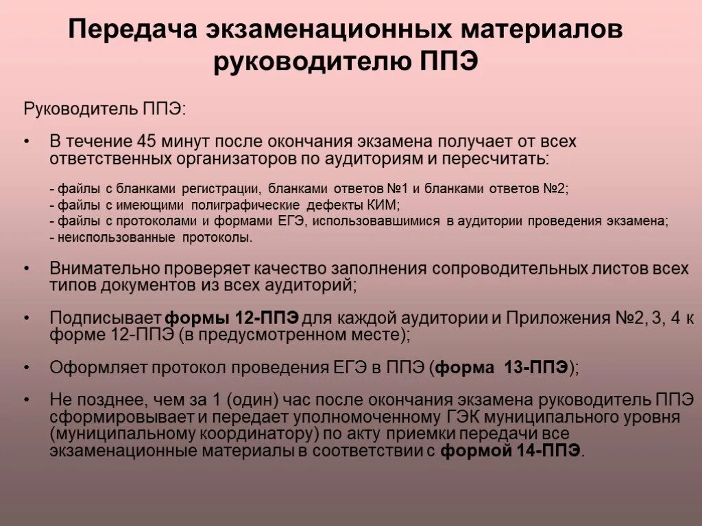 Где должны храниться экзаменационные материалы в ппэ