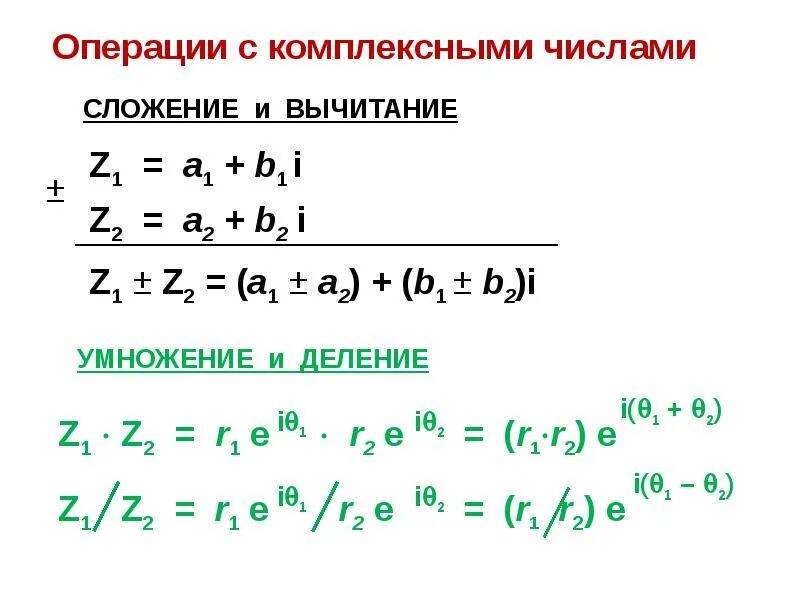 Операция умножения комплексных чисел. Операции над комплексными числами формулы. Операции над комплексными числами в алгебраической форме записи. Операциискомплекмными числами.