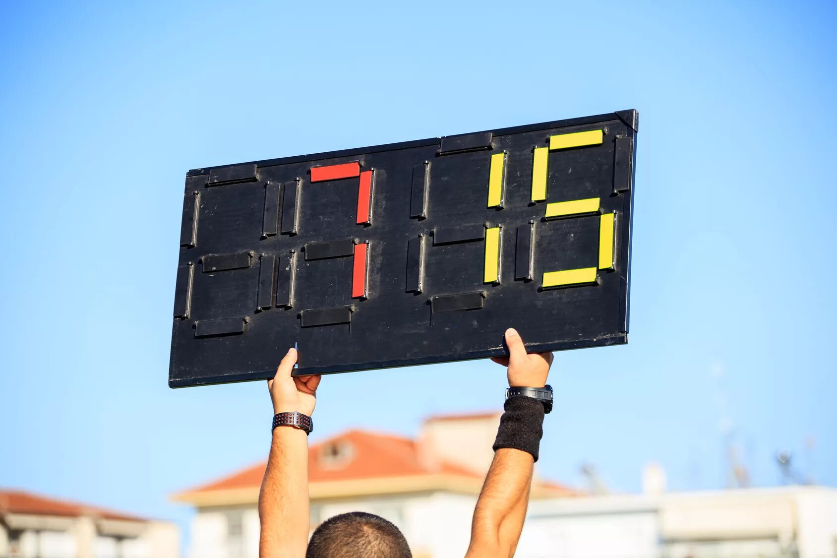 Play for change. Assistant referee Soccer. Board for Substitution Football. Referee with Board. Substitution Football.