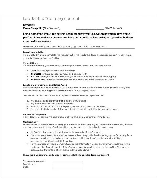 Team contract. Team contract