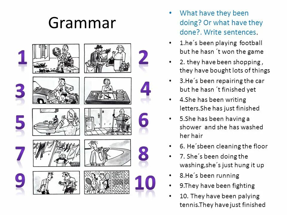 Present perfect картинки для описания. What have they been doing. What is he doing задания. Present perfect упражнения ESL.