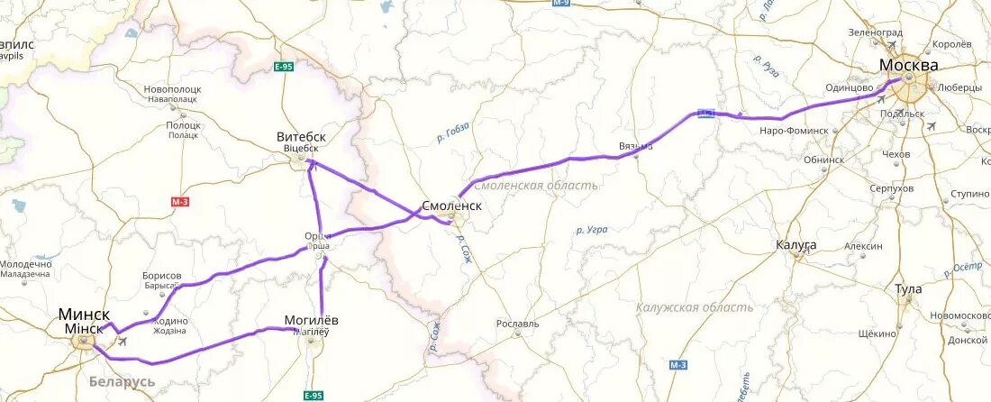 Сколько км от смоленска до минска