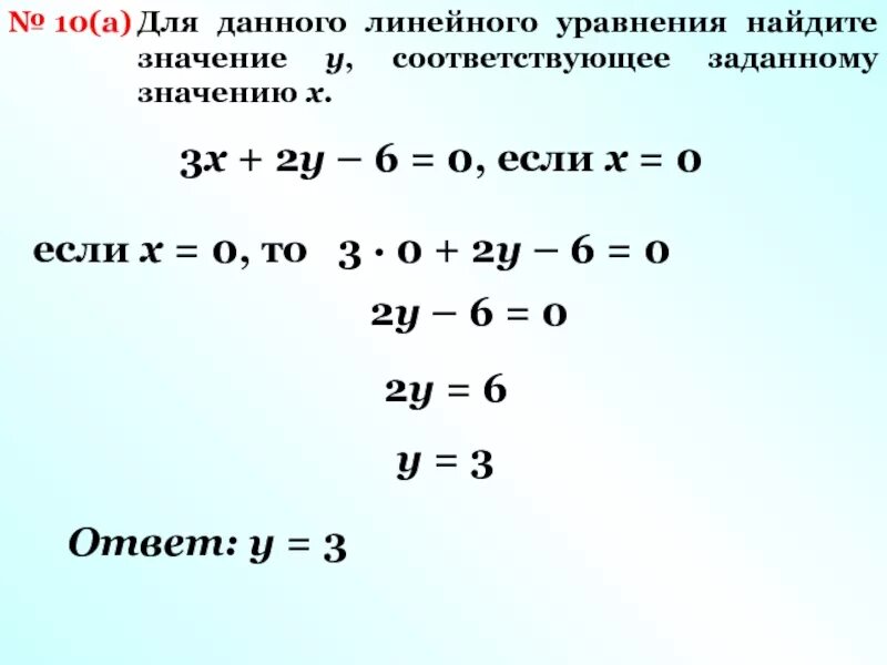 Определить значение x если y 0