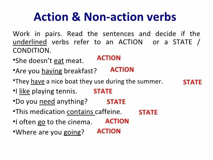 Stative verbs Active verbs. Stative verbs and Action verbs. State verbs в английском. Action verbs примеры. Глагол state