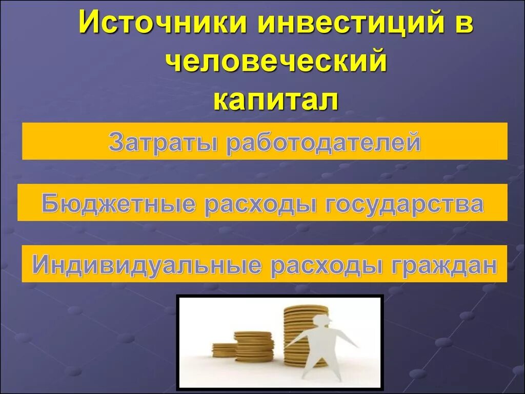 Инвестиции в человеческий капитал. Источники инвестиций в человеческий капитал. Принципы инвестирования человеческого капитала. Источники вложений в человеческий капитал.