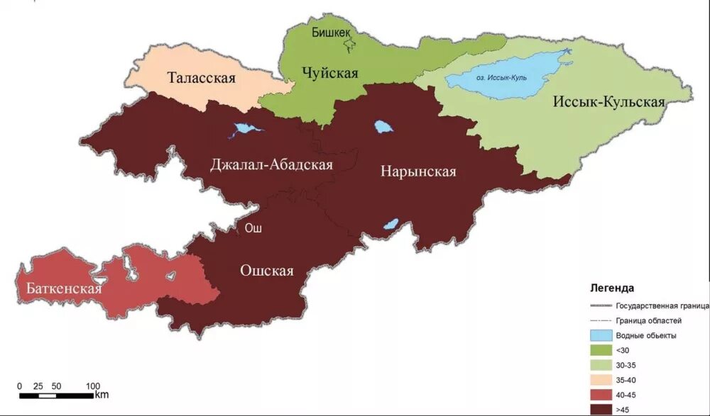 Области Кыргызстана на карте. Плотность населения Кыргызстана карта. Население Киргизии на карте. Карта Кыргызстана 7 областей. Численность киргизов