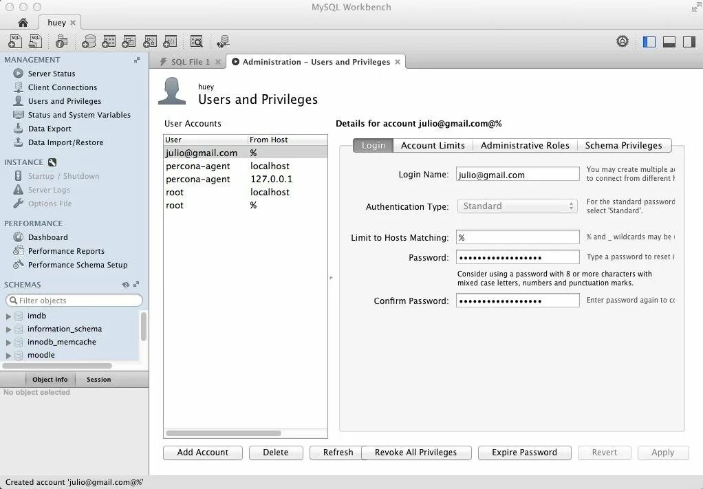 Mysql имя пользователя. Mysql workbench создание базы. create user mysql. mysql workbench 8 user profile admin privileges.