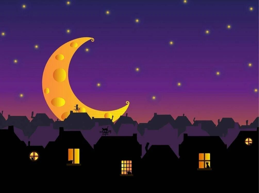Ночной пейзаж с домом. Ю коринец круглый год. Месяц на дворе. Дети ночи. Ночь мультяшная.