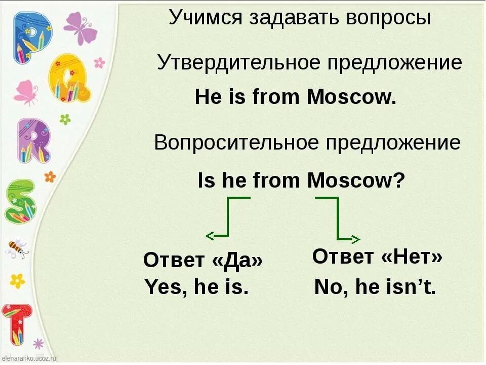 Вопросительные предложения в английском 3 класс