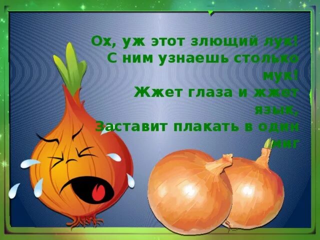 Лук жжет глаза. Надпись огород. стих про лук. стихи про лук для детей. мы сажаем огород.