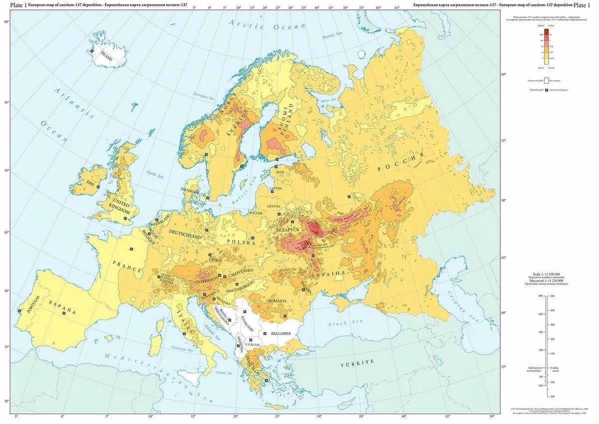 Радиоактивная карта. Карта загрязнения Европы цезием-137 от аварии на Чернобыльской АЭС. Карта загрязнения Европы цезием-137. Карта заражения цезием 137. Карта радиационного загрязнения Чернобыль.