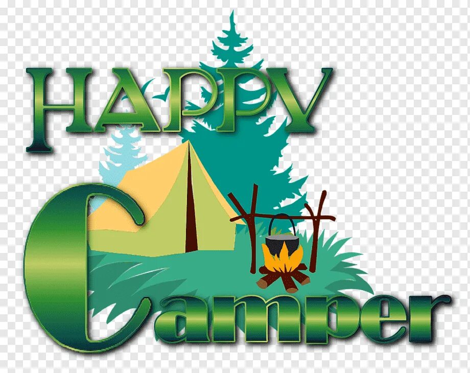 Лагере Happy Camper. Camping text for 6glass. Camping text