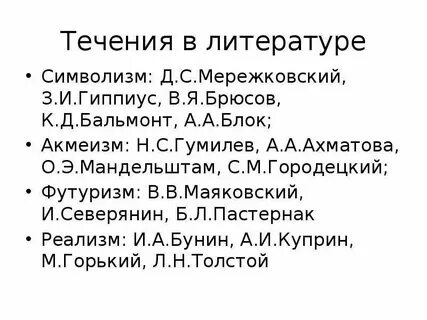 Какие течения были в серебряном веке