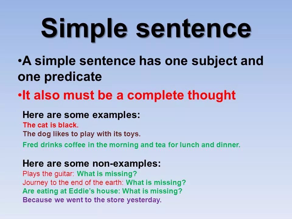 Here are more examples. Simple sentence. Simple sentence is. Simple sentence in English Grammar. The simple sentence Grammar.