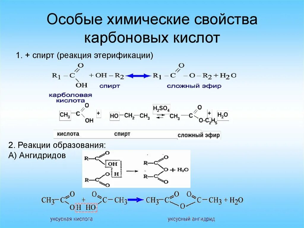 Химические свойства карбоновых кислот этерификация. Карбоновая кислота плюс щелочь. Реакция этерификации карбоновых кислот. Химические реакции взаимодействия кислот. Свойства карбоновых кислот уравнения реакций