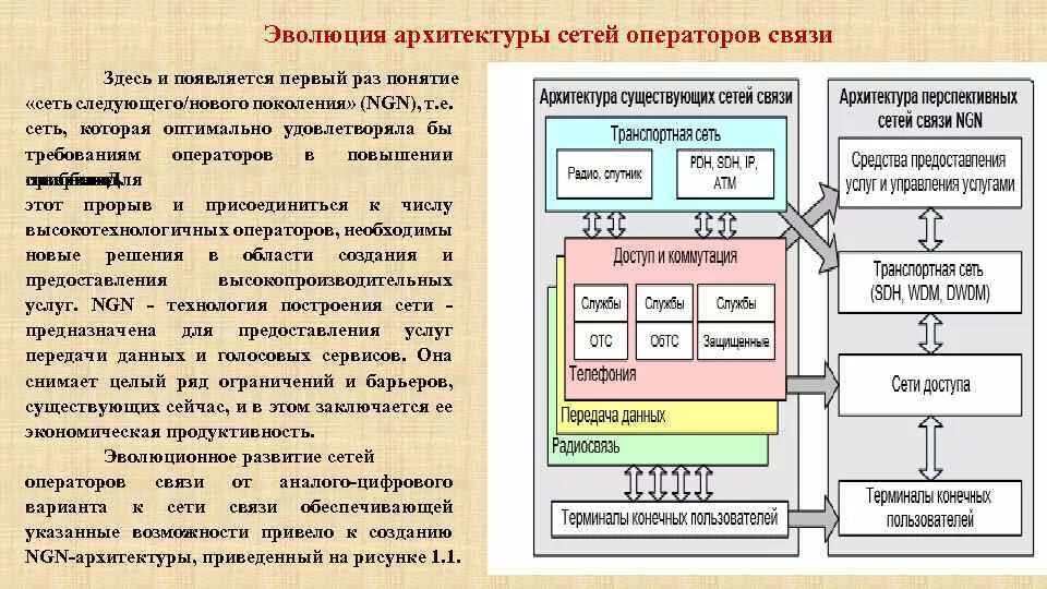 Направления развития сетей. Архитектура сети связи NGN. Мультисервисная транспортная сеть связи. Возможности сетей следующего поколения NGN. Перспективная сеть связи.