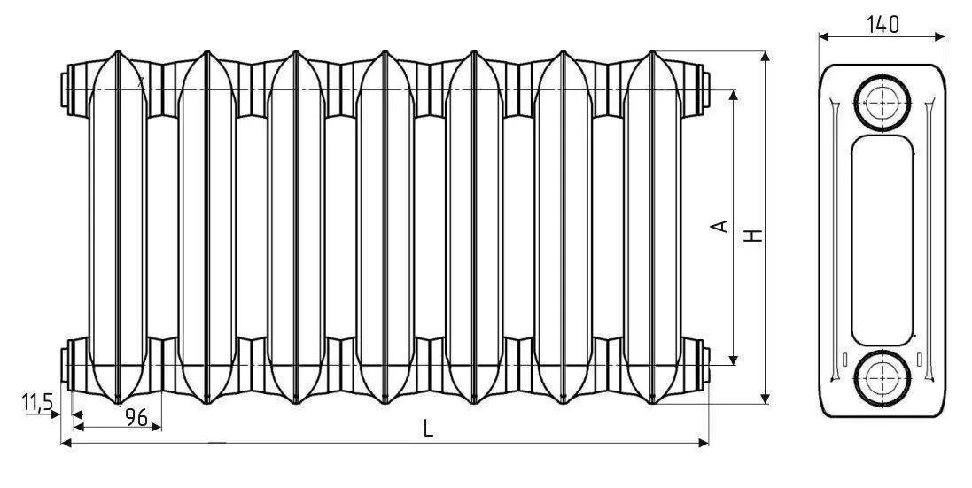 Радиаторы отопления мс. Радиаторы МС 140м-500 габариты. Радиатор чугунный МС 500-140м габариты. Размеры чугунной батареи МС 140. Ширина секции чугунного радиатора МС-140.