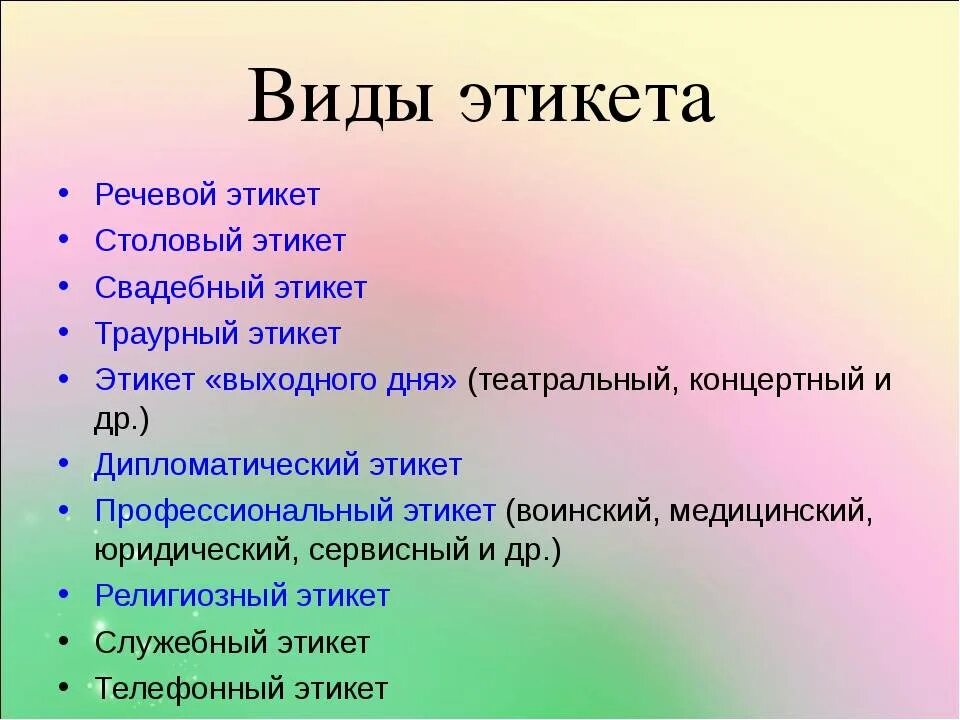 Виды этикета 5 видов. Виды этикета. Виды речевого этикета. Виды речевоготэтикета. Этикет виды этикета.