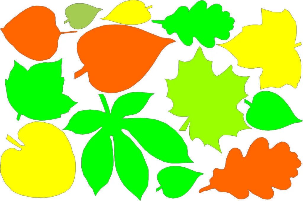 Осенние листья для вырезания. Листочки цветные. Дерево с разноцветными листьями. Аппликация с листьями. Шаблоны осенних листьев.