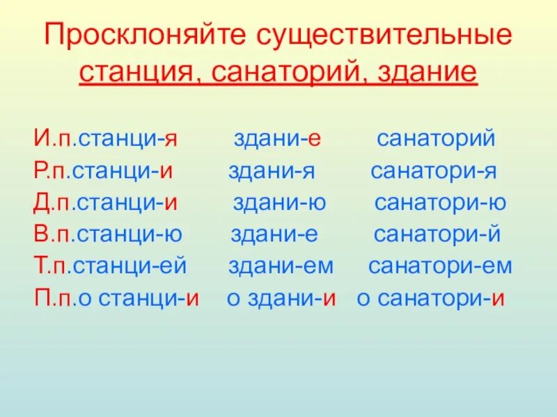 Скрипка склонение. Склонение слова санаторий. Просклонять существительное. Просклонять сущ. Склонение слова здание.