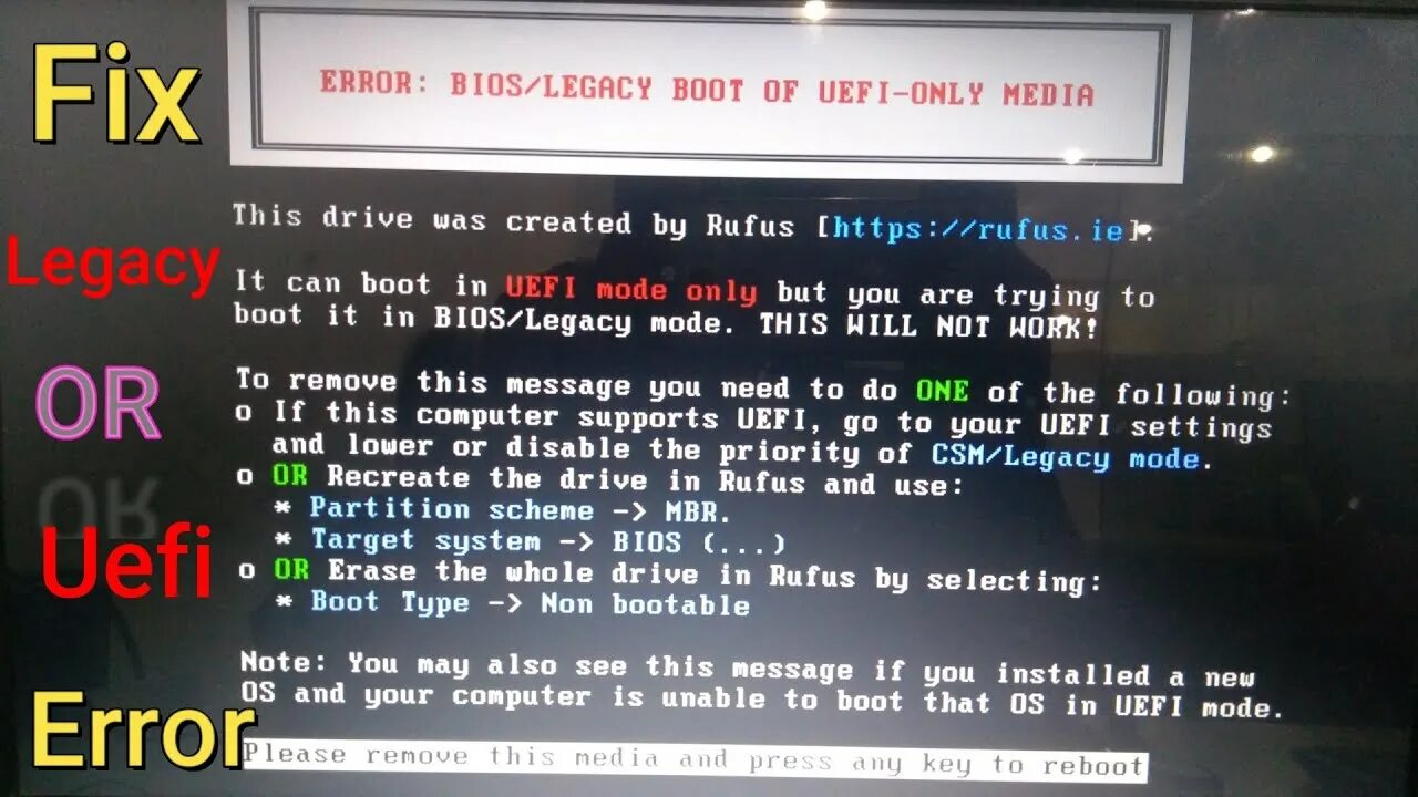 BIOS Legacy Boot of UEFI only Media. Error BIOS Legacy. Error BIOS Legacy Boot of UEFI. Ошибка Error: BIOS / Legacy Boot of UEFI-only Media.