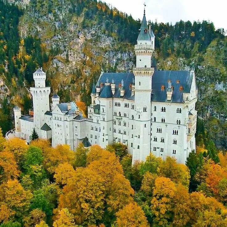 Скачать обои осень, лес, скала, Германия, Бавария, Germany, Bavaria, Neuschwanst