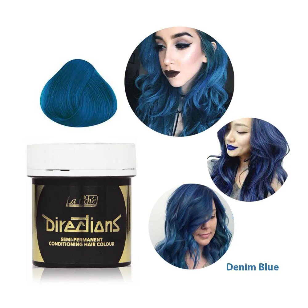 Хорошая синяя краска. La riche directions синяя denim blue. краска для волос с синим оттенком. синийя краста для волос. голубой краситель для волос.