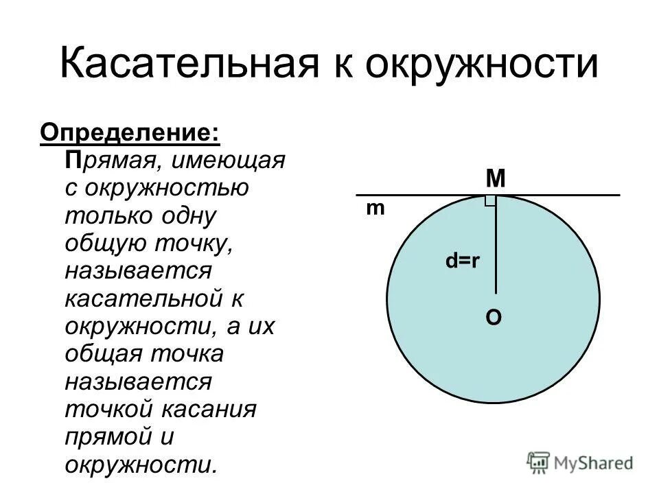 Окружность определение взаимное расположение прямой и окружности. Свойство и признак касательной к окружности.