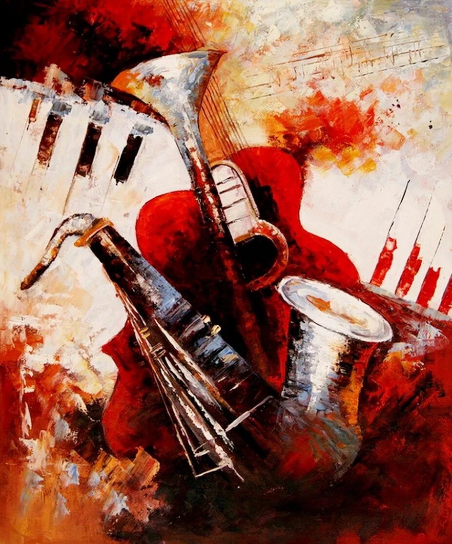 Музыкальные инструменты в живописи. Джаз в абстрактной живописи. Барабан в живописи. Картины с музыкальными инструментами.