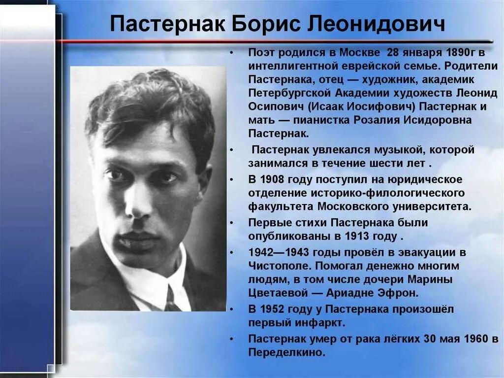 Биография б л Пастернака. Сообщение о б л Пастернак 4 класс. Б пастернак творчество