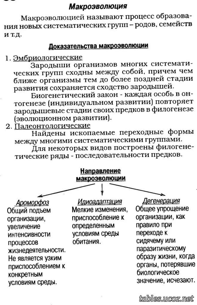 Доказательства эволюции примеры таблица