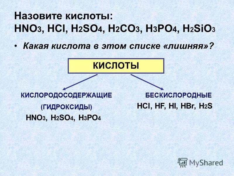 Назовите кислоты h2co3