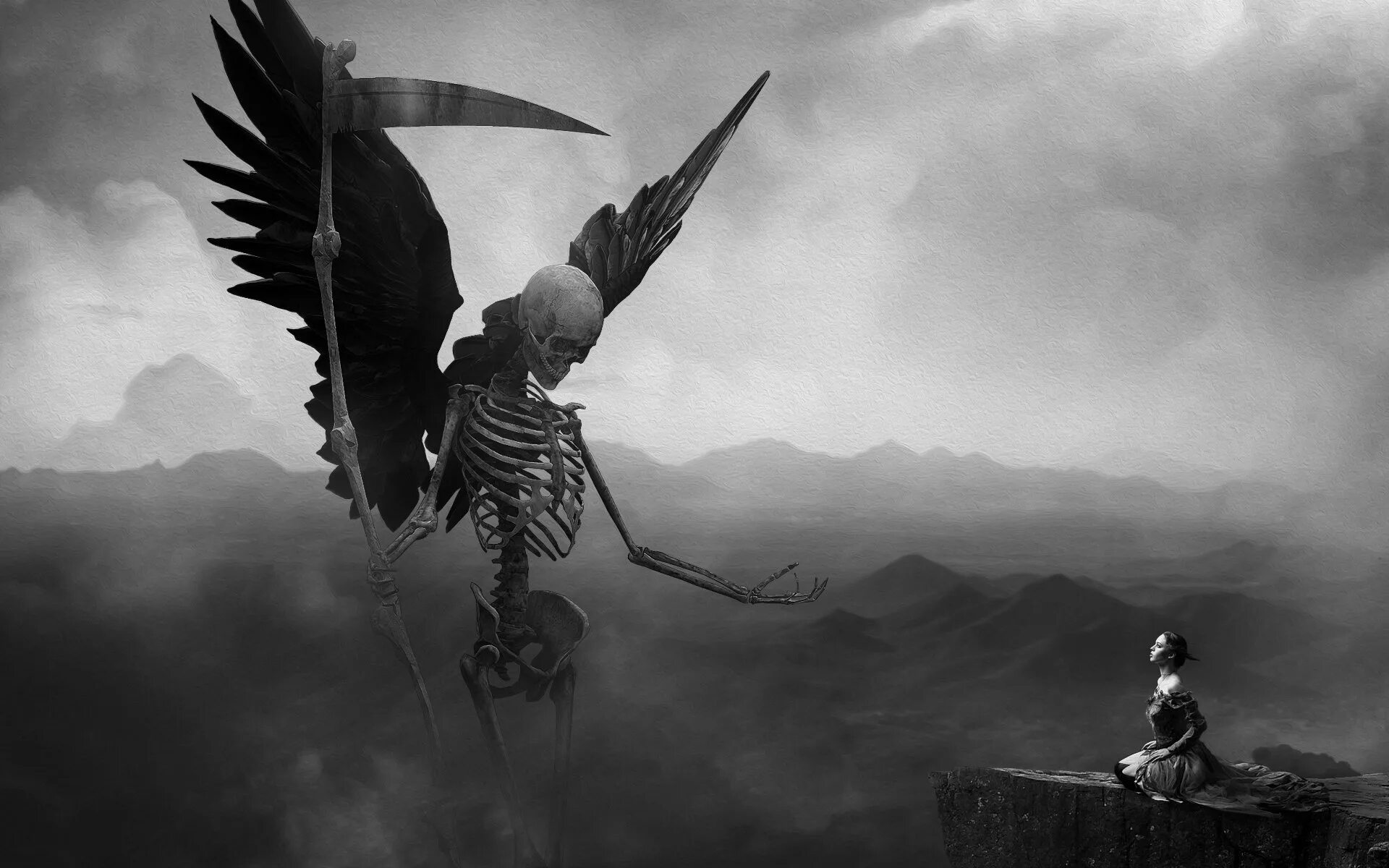 Скелет с крыльями. Мрачный ангел. Ангел смерти. Полетели умри