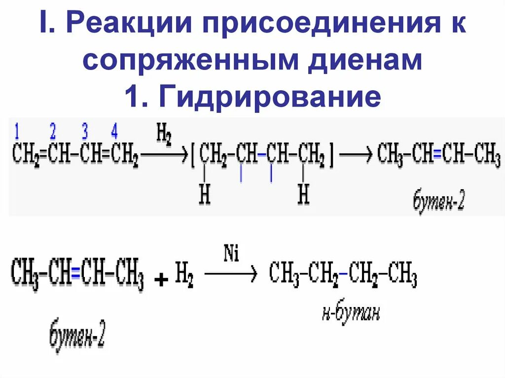 Гидрирование бутадиена 2 3. Гидрирование диена. Реакция гидратации диеновых углеводородов. Реакция присоединения диенов. Гидрирование диенов.