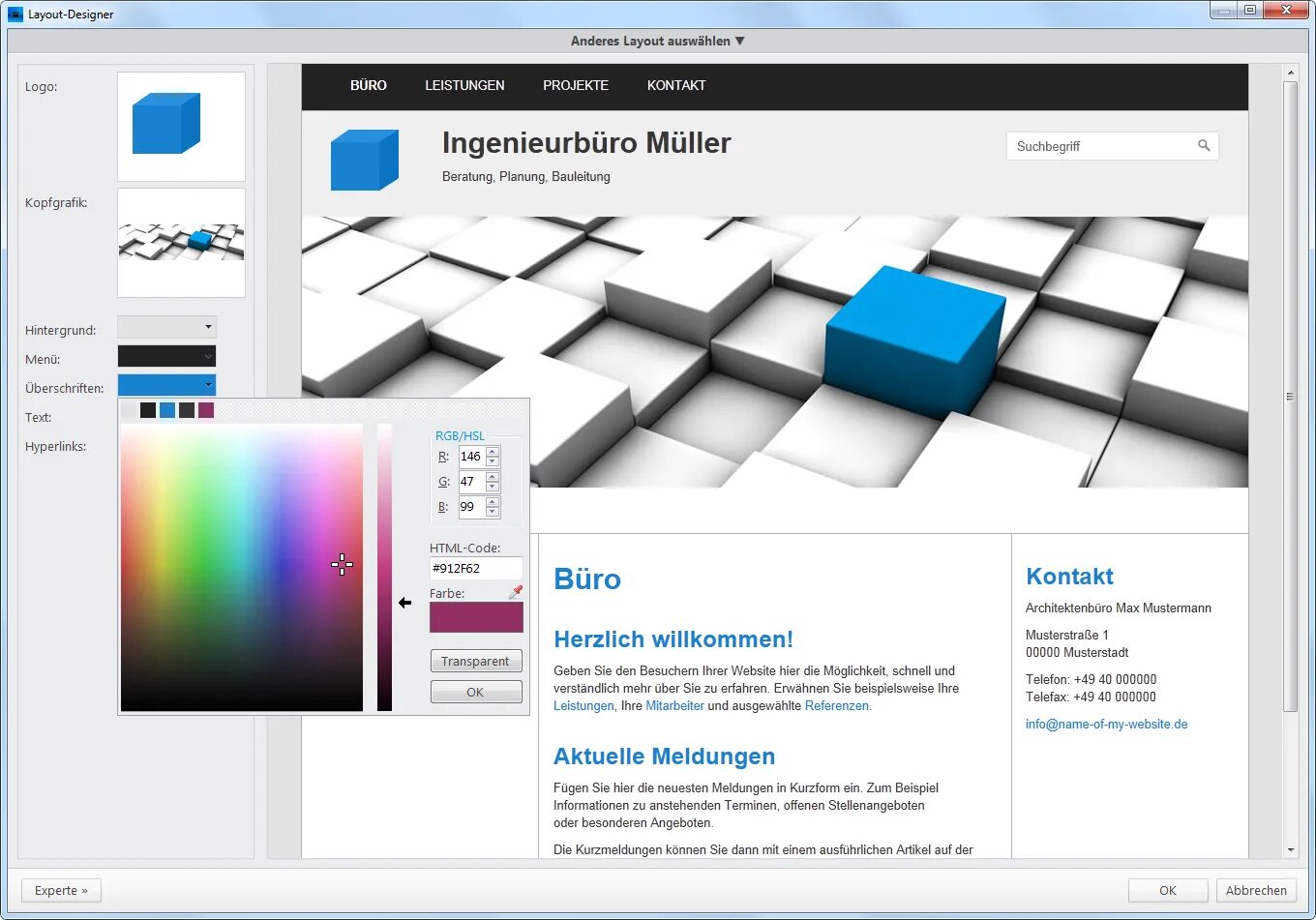 Cms web perspective. Cms. homepage template. auswahlen.