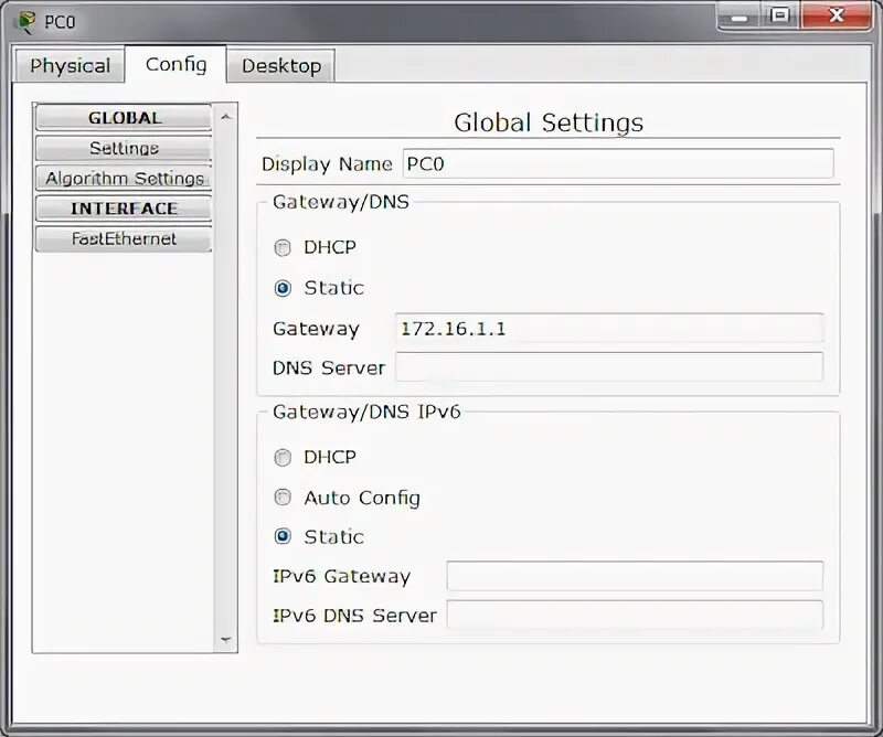 Gateway settings. Gateway settings