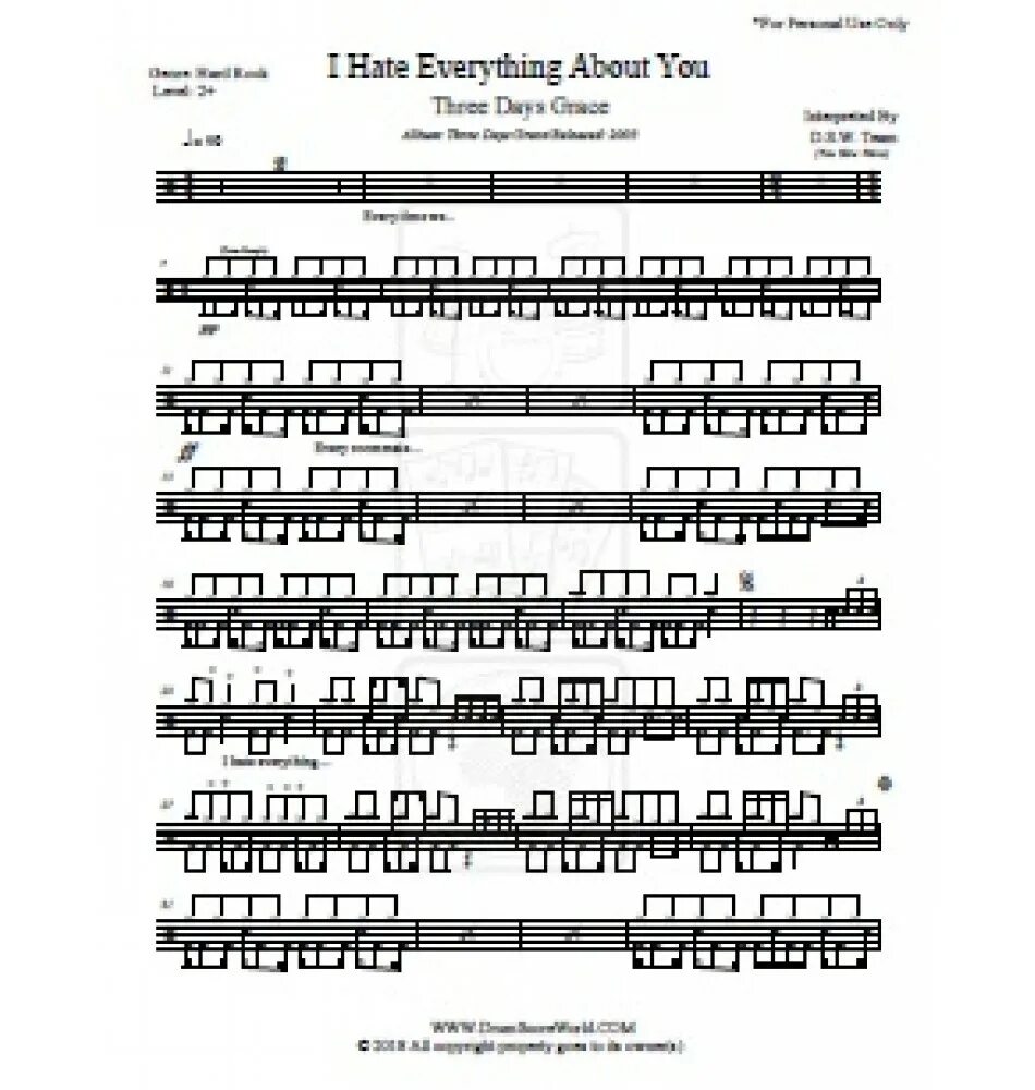 Hated аккорды. I hate everything about you Ноты. Барабанные Ноты i hate about you. Three Days Grace i hate everything about you. Ноты барабаны three Days Grace.