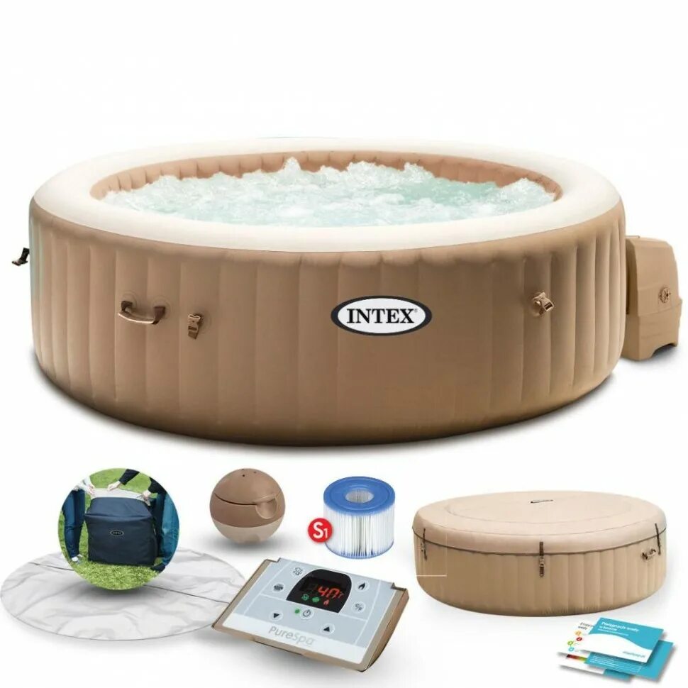 Джакузи Intex 28426 PURESPA Bubble. Спа бассейн Intex PURESPA Bubble. Надувной бассейн джакузи PURESPA Bubble massage 196 х 71 см арт. 28426. 28428 Intex. Джакузи для улицы с подогревом купить надувной