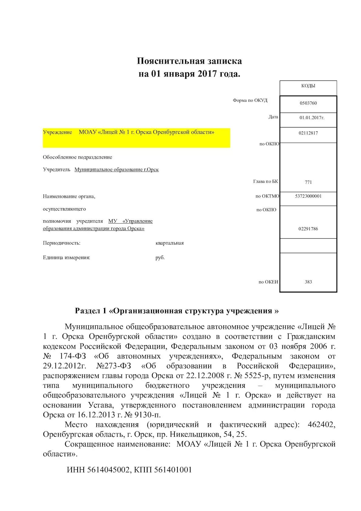 Образец пояснительной записки бюджетного учреждения