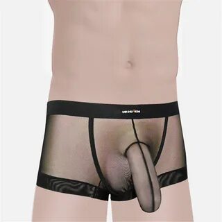 Men Underwear Long Pouch Sleeve Sexy Mesh Boxer Briefs/Trunks M.