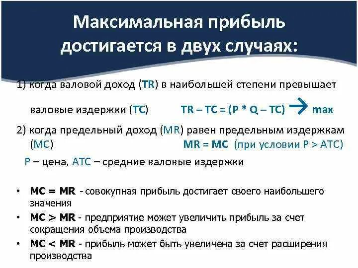 Размер максимальной прибыли